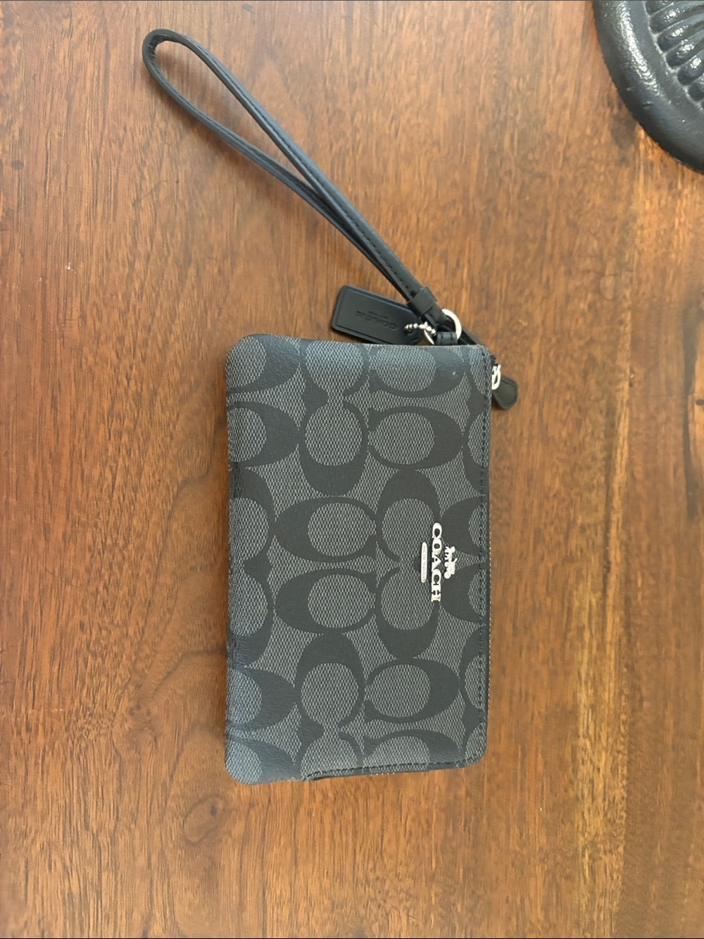 Coach Signature Black Gray Wristlet Phone Case with Strap